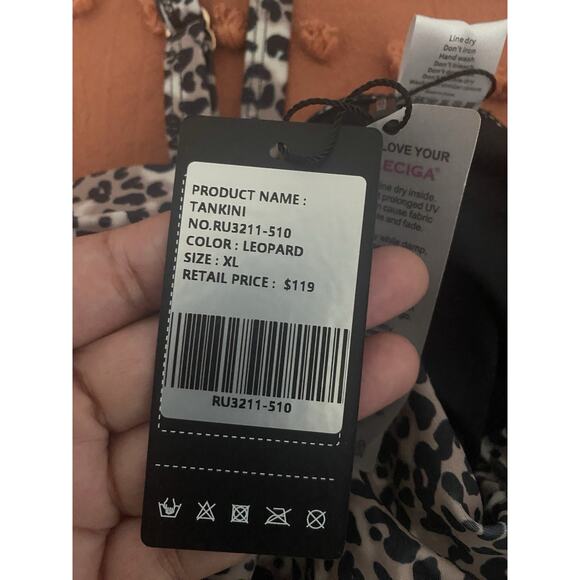 RELLECIGA Tankini Swim Top Women Ruched Bandeau XL Leopard - Picture 7 of 9